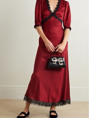 ❤️NWT RIXO GABRIELLE OPEN BACK LACE TRIMMED SATIN DRESS SIZE US16/EU48